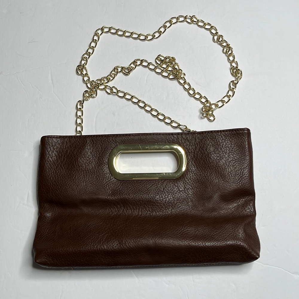 Charming Charlie Brown Faux leather clutch with gold chain detachable strap